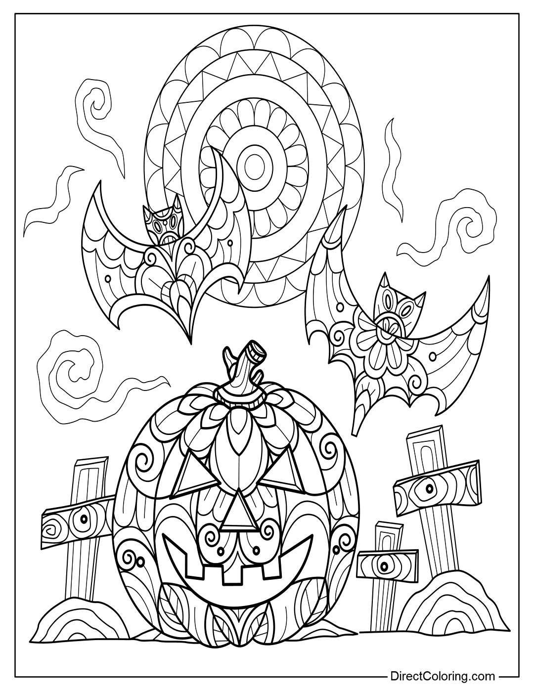 Jack 'O Lantern and Bat for Adults Coloring